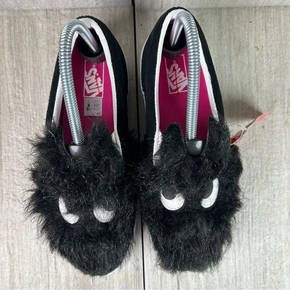 New Vans Slip On Fuzzy Monster Faux Fur Black Pink Shoes Youth Kids Size 5 - Picture 6 of 11